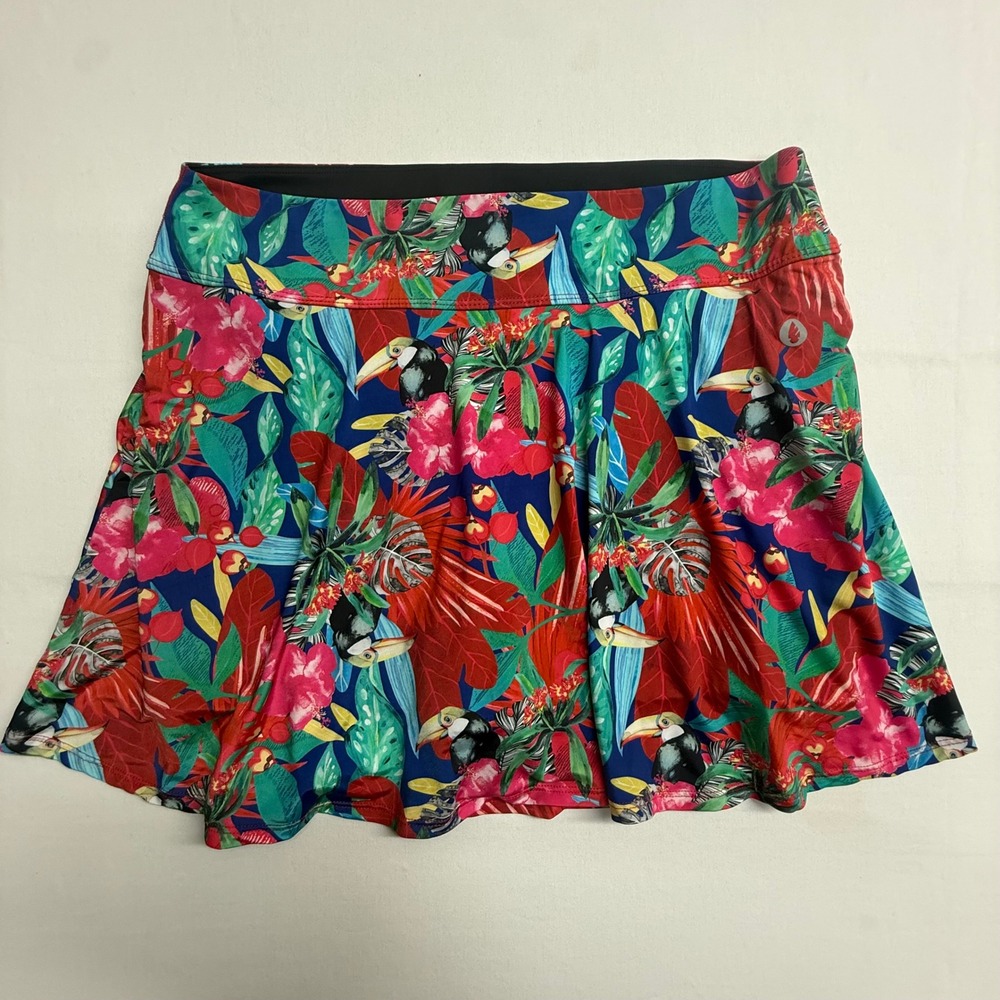 Dona Jo Tropical Toucan‎ Print Golf Tennis Skort Skirt Shorts XL Colorful